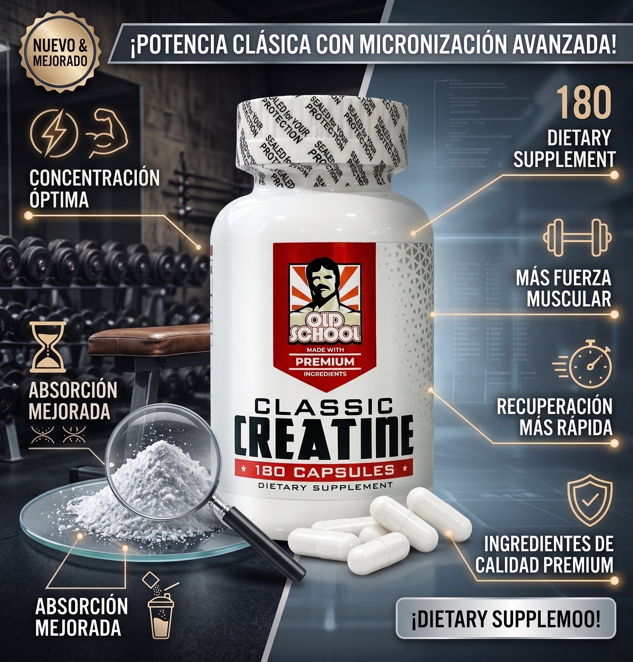 Old School Creatine — 180 cápsulas