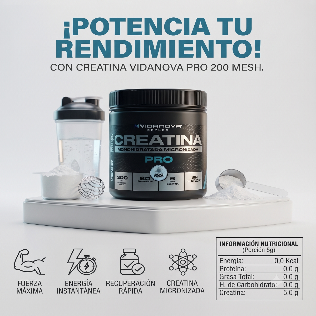 Creatina Monohidratada 200 Mesh — 300 g