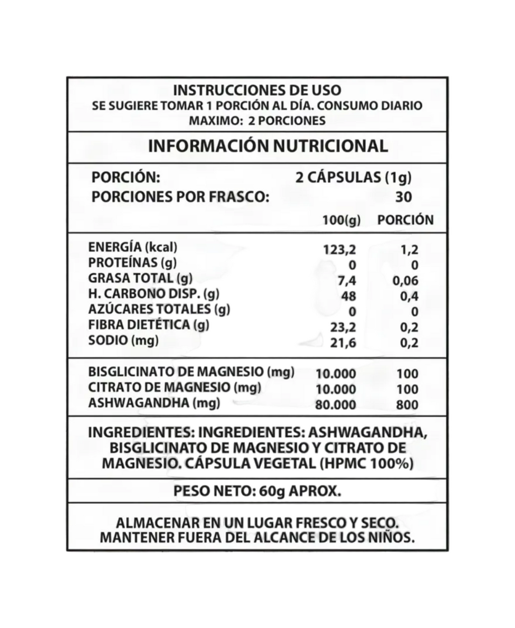 Ashwagandha 1000mg 60 Capsulas