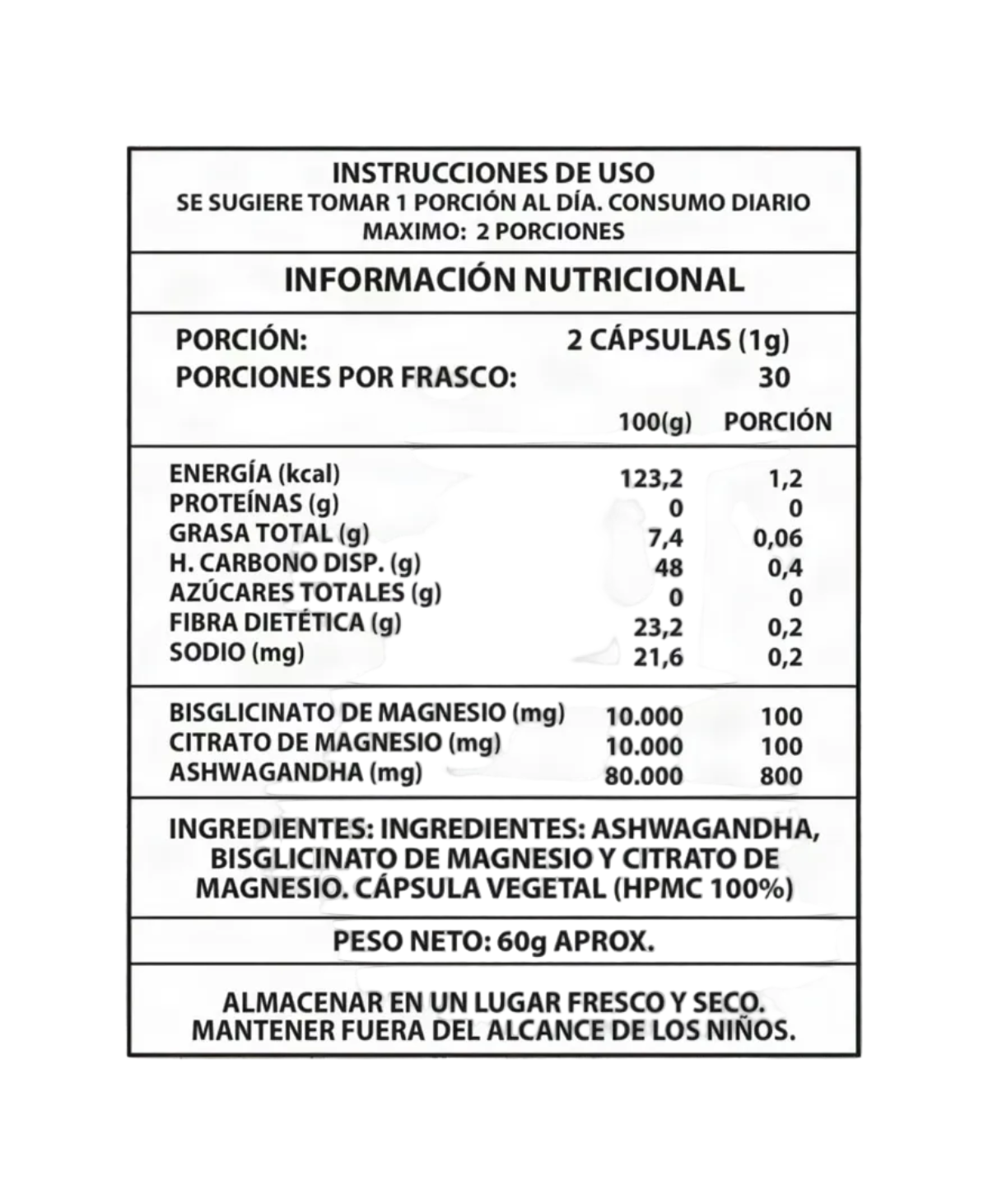 Ashwagandha 1000mg 60 Capsulas