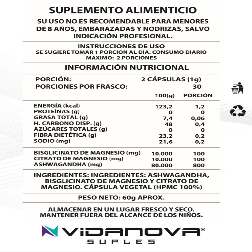 Ashwagandha + Magnesio 1000mg 60 Caps