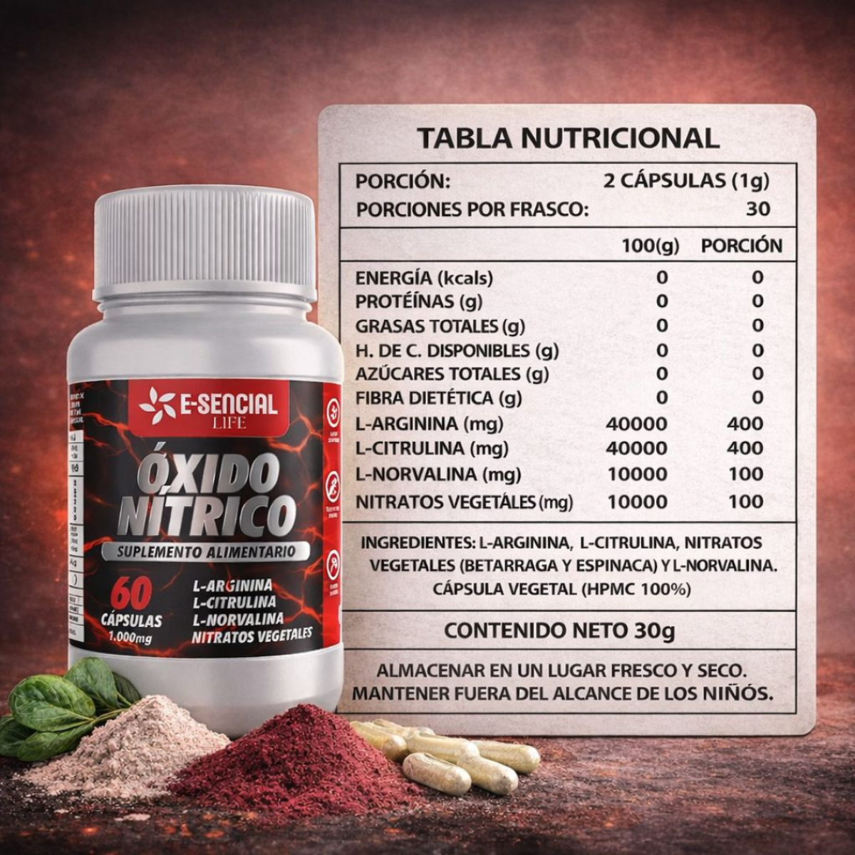 Oxido nitrico 1000mg 60 capsulas